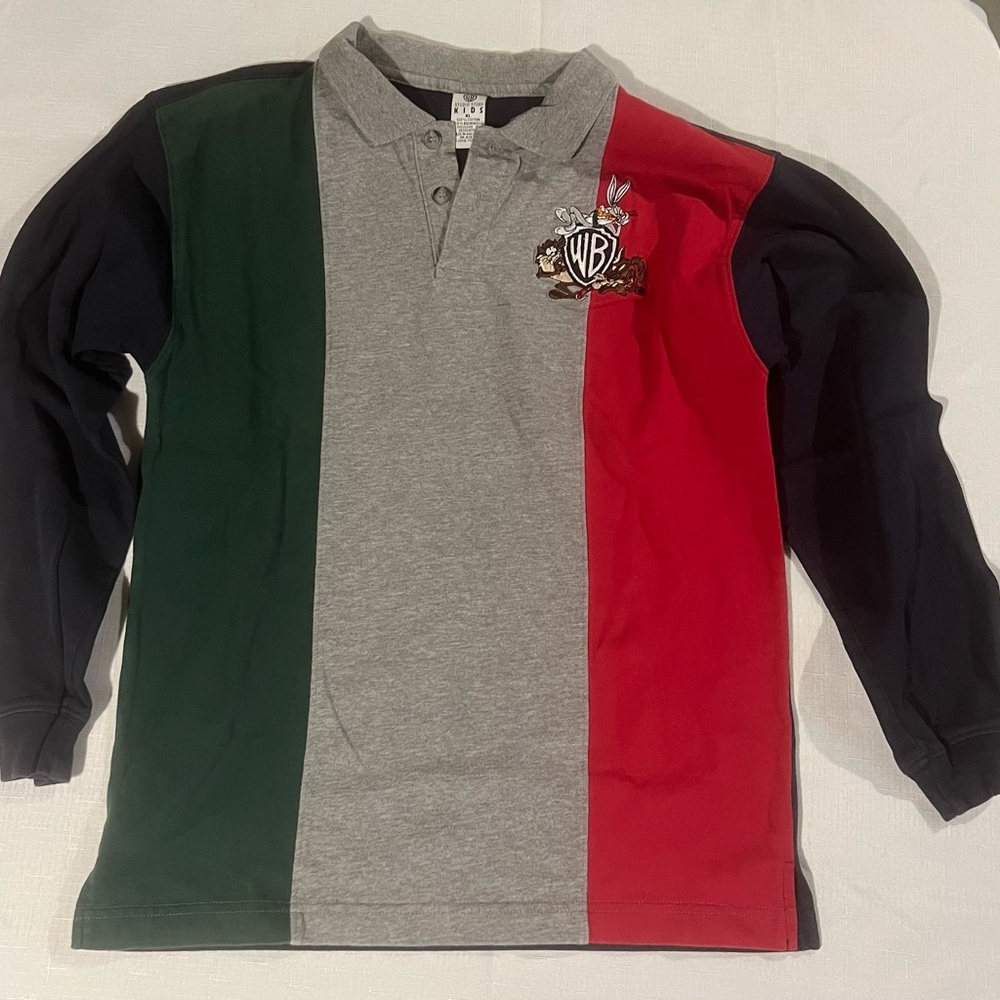 Vintage Studio Store Kids WB Looney Tunes Kids XL Polo Sweater- Green/Red/Grey